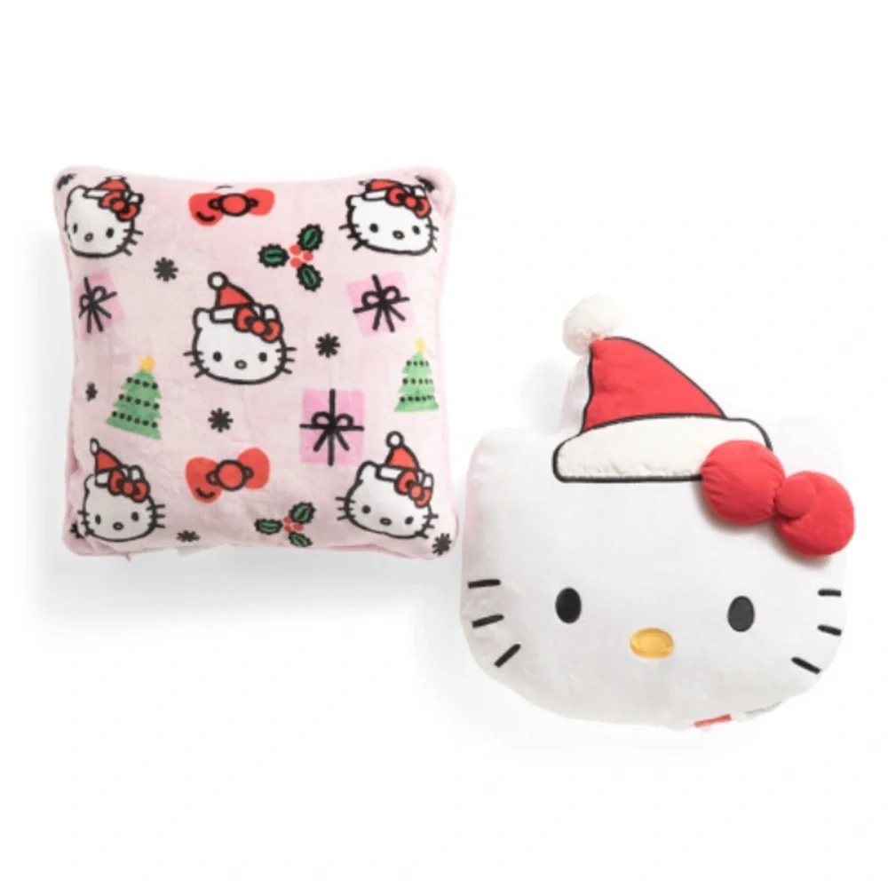 🆕- AUTHENTIC SANRIO HELLO KITTY HOLIDAY Throw Pillow Set - Pink and Red